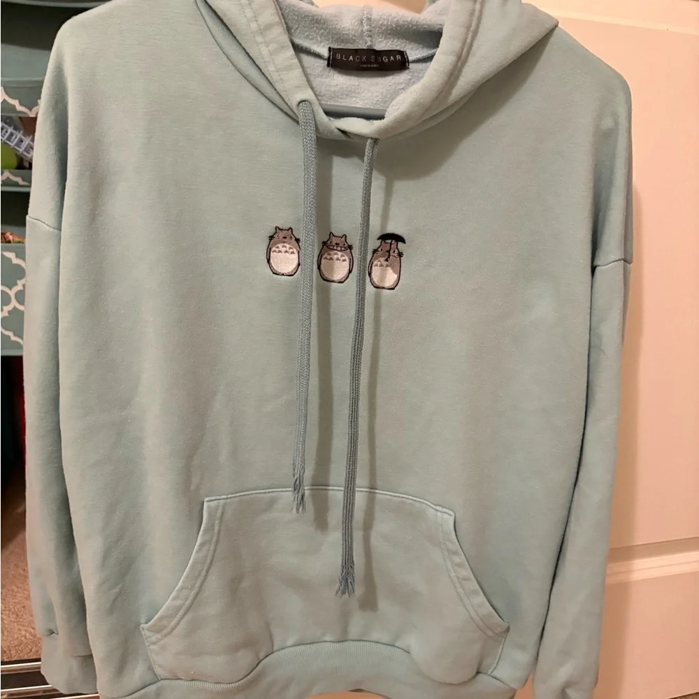 Teal/ Blue Hoodie with Totoro Embroidery - Picture 1 of 1